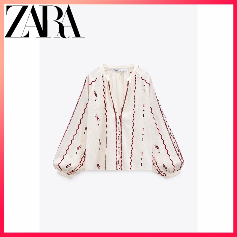 ZARA new women's clothing cotton blended fabric embroidery long top