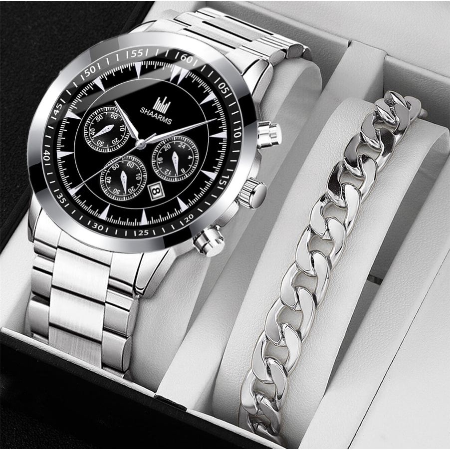 【Men's Watch+bracelet】Men's Bracelet Watch Set Trend Personalized Men's ...