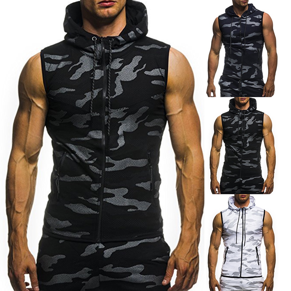 Mens gym sleeveless hoodie deals