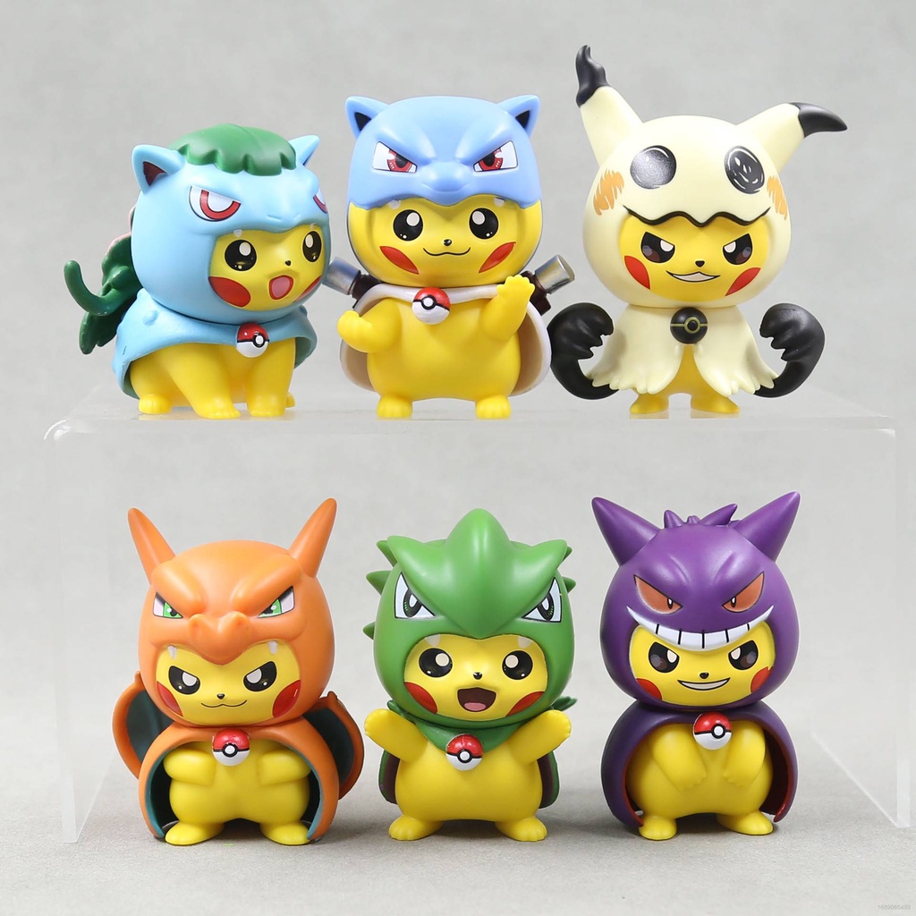 6pcs/set Anime Pokemon Pikachu Figures Cake Decoration Model Toys