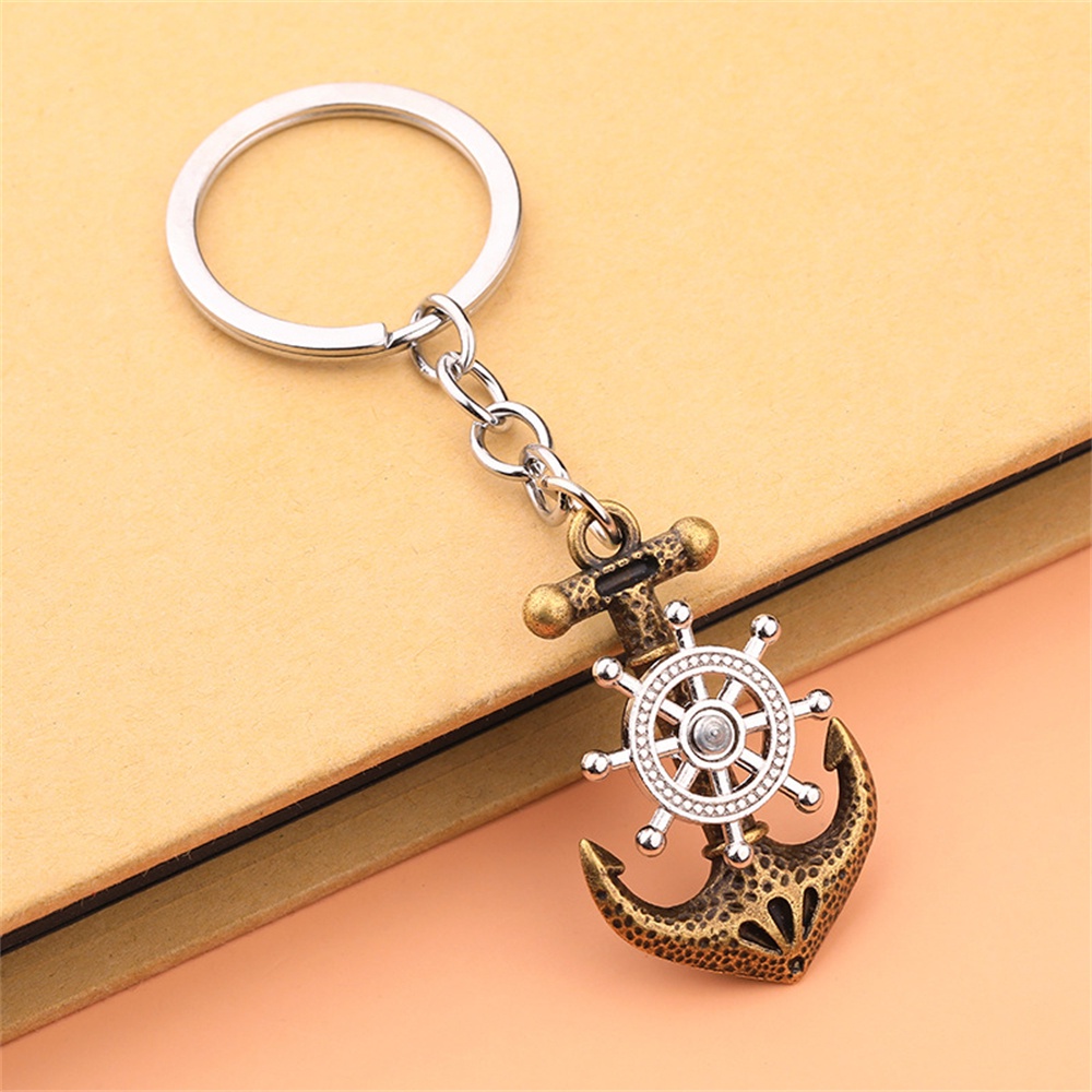 Fashion Boat Anchor Rudder Metal Keychain Retro Keyring for Men