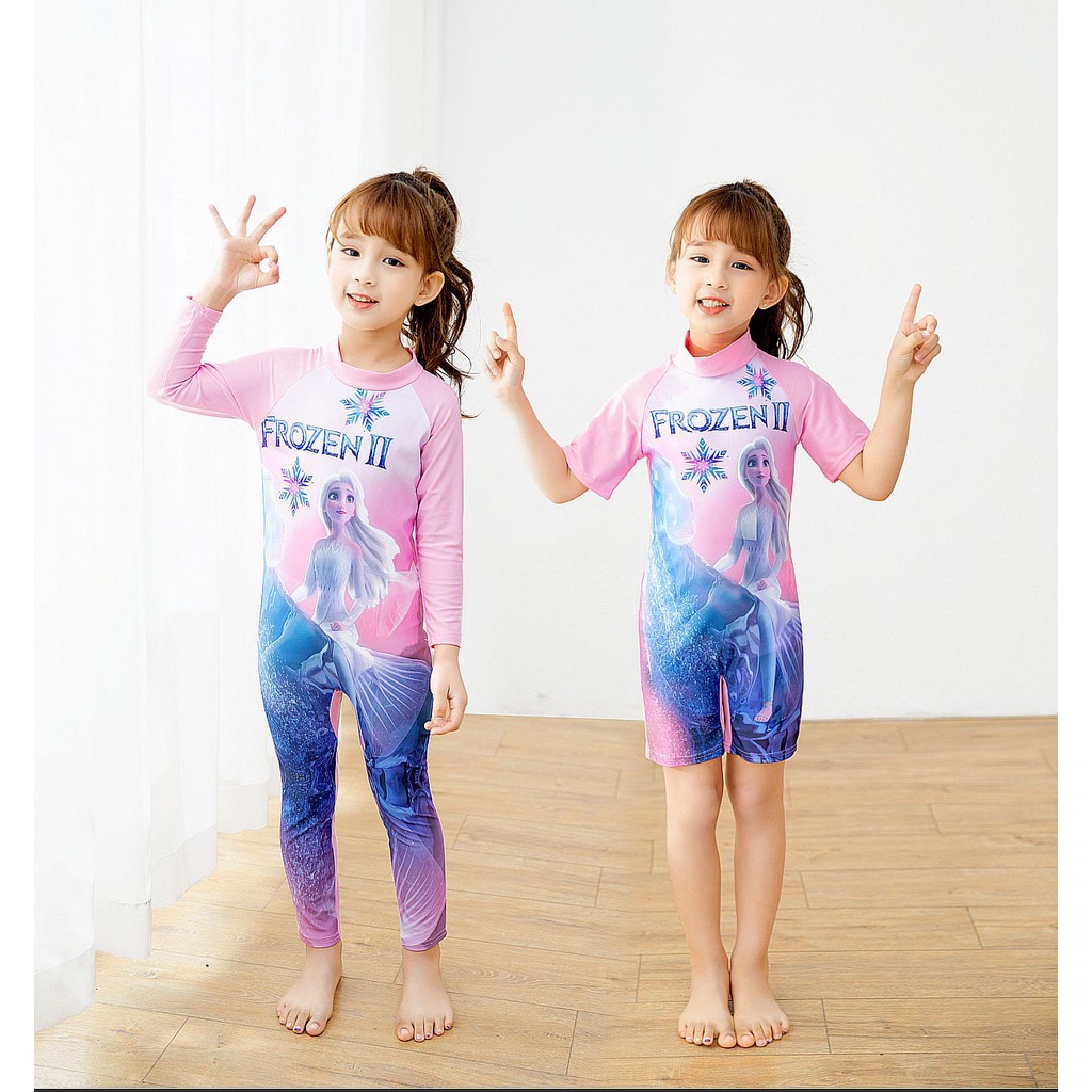 Cartoon Frozen Elsa Swimwear Long/Short Sleeve Kids Girls Swimsuit One  Piece Beachwear Holiday Bathing Suit | Shopee Singapore