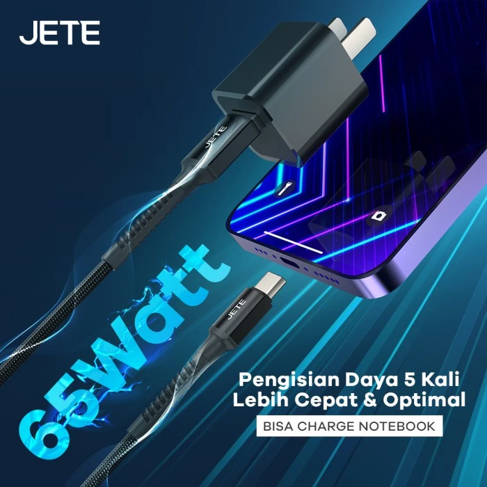 JETE CA2 Kabel Data Type C to Type C PD 65W Fast Charging 3A - Kabel Data - Garansi Resmi - Gambar 4