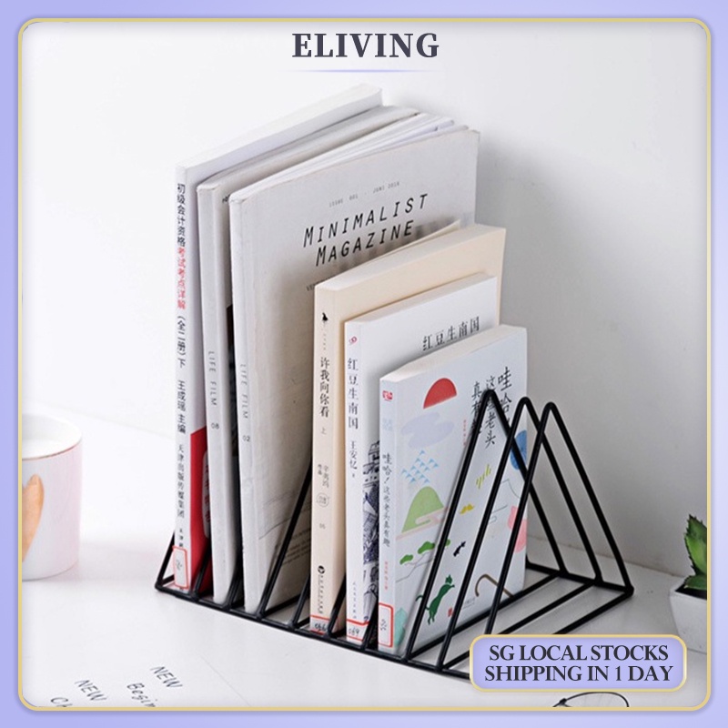 eLIVING Desktop Iron Triangle Book Stand Creative Ins Style Bookshelf Student Desk Bookend Desk