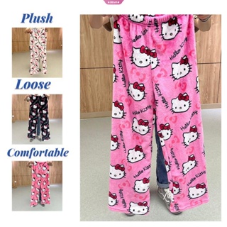 2023 New Sanrio Hello Kitty Printed Wide Leg Pants Summer Cartoon Straight Pants  Womens Pajama Pants
