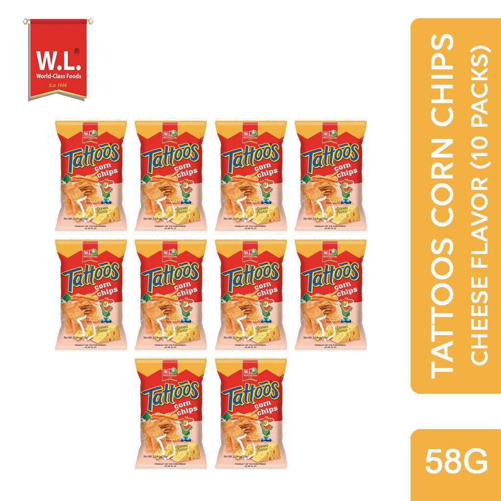 WL FOODS Tattoos Corn Chips Cheese Flavor 58g x 10's Shopee Singapore