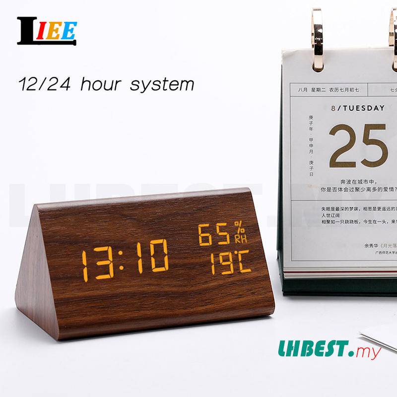 Wooden LED Alarm Clock Digital Clock Home Electronic Thermometer LED ...