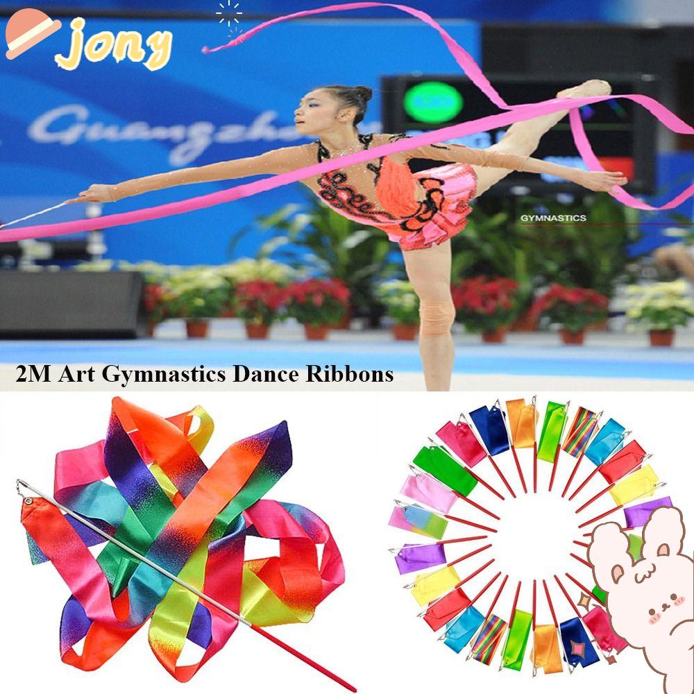JONY1EC Colorful Gym Ribbons 2M Ballet Streamer Twirling Rod Artistic ...