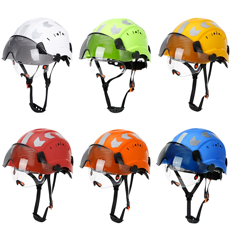 CE Construction Safety Helmet With Visor Built In Goggles Reflective