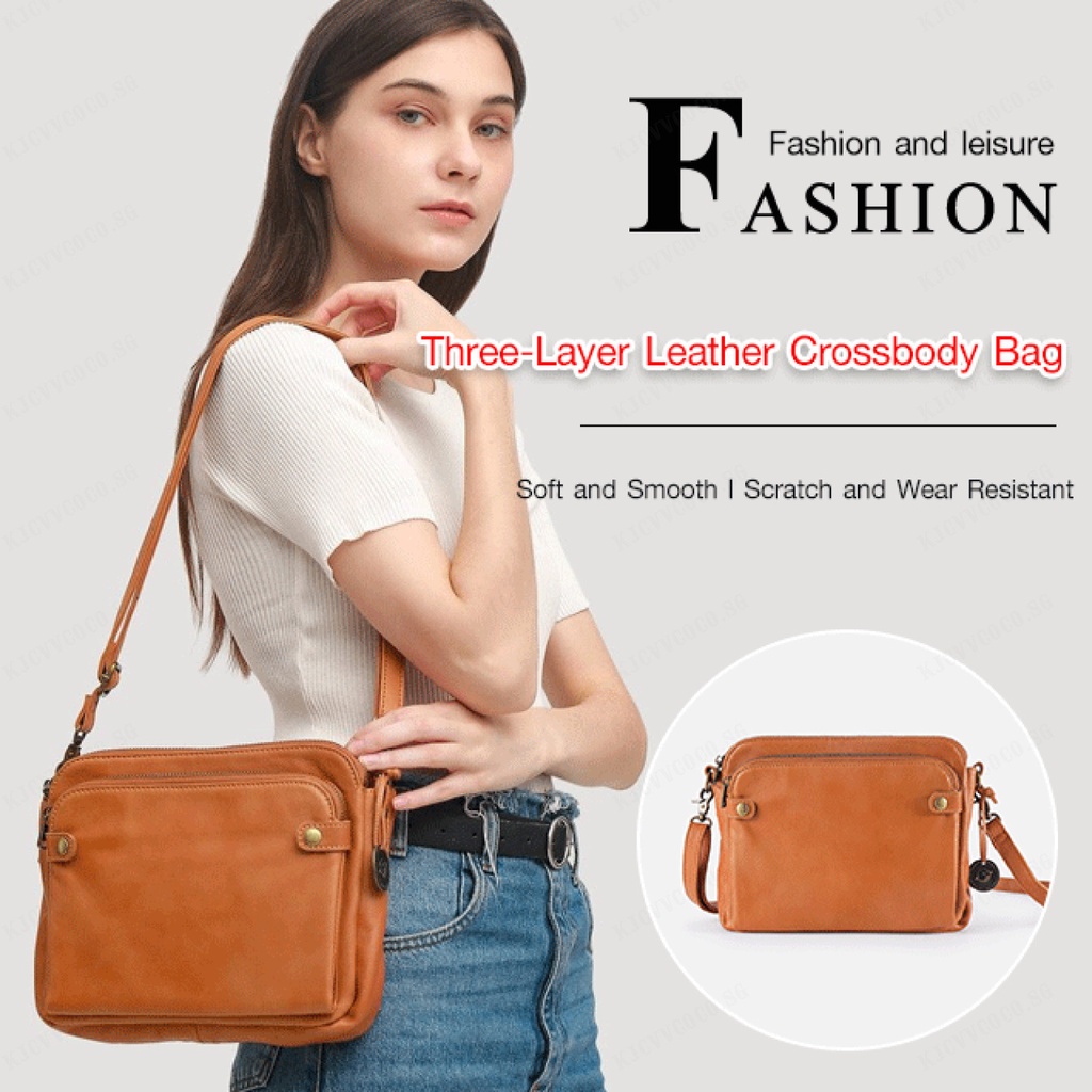 ThreeLayer Leather Crossbody messenger Bag handbag soft leather