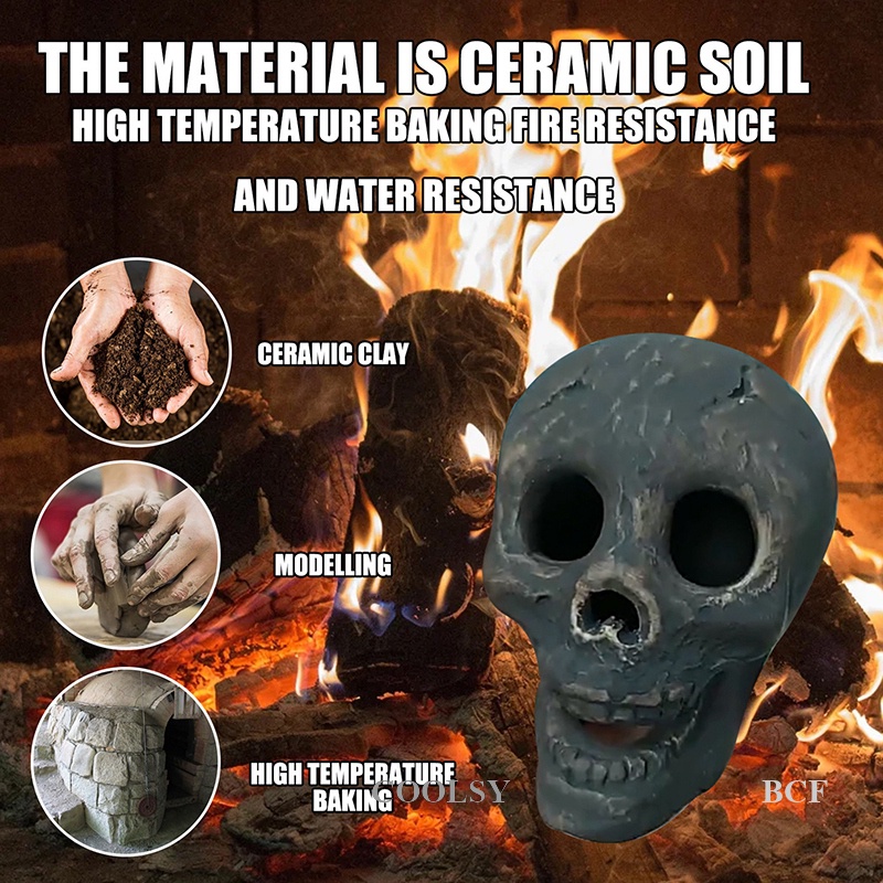 COOLSY Ceramic Human Skull Fire Log Fireproof Skull Logs, Reusable Fireproof Skull Fire Pit