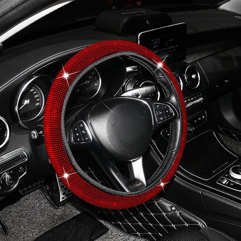 Car Rhinestones Steering Wheel Cover With Crystal Diamond Sparkling Car Steering Wheel Protector