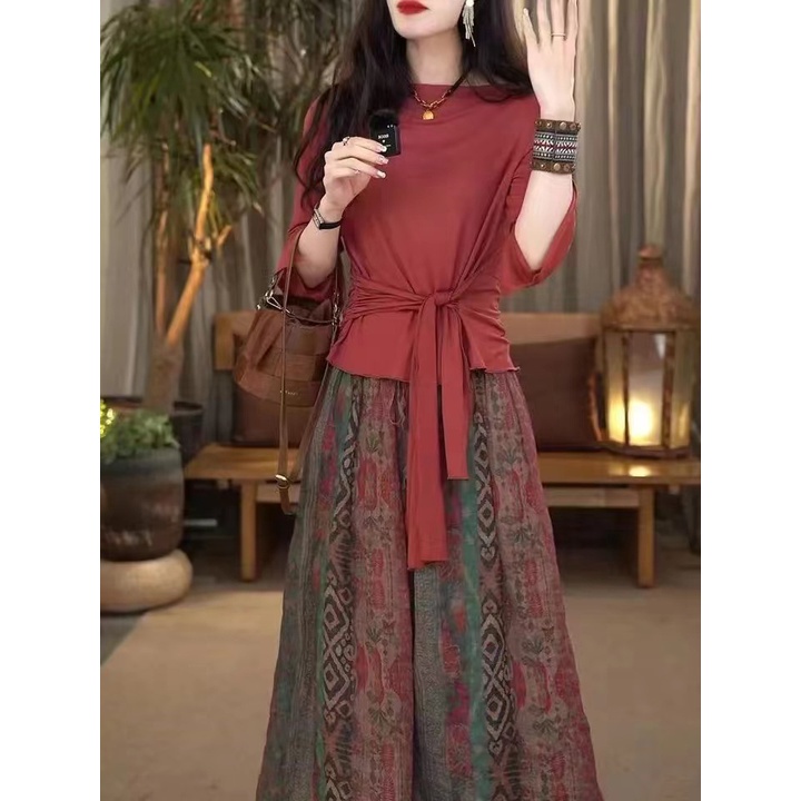 Vintage Style Suit Women 2023 Summer New Design Sense Waist Slim Top+Skirt Two-piece Set