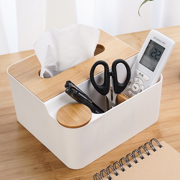 SG STOCK Bamboo Tissue Box Remote Holder Lid Multifunctional Tissue