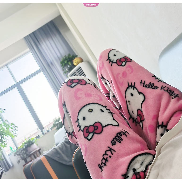 2024 Sanrio Anime Cartoon Hello Kitty Coral Fleece Pajama Pants Soft ...