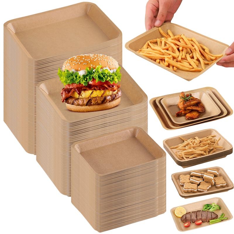 115pcs Disposable Kraft Brown Paper Food Trays, EcoFriendly Take Out
