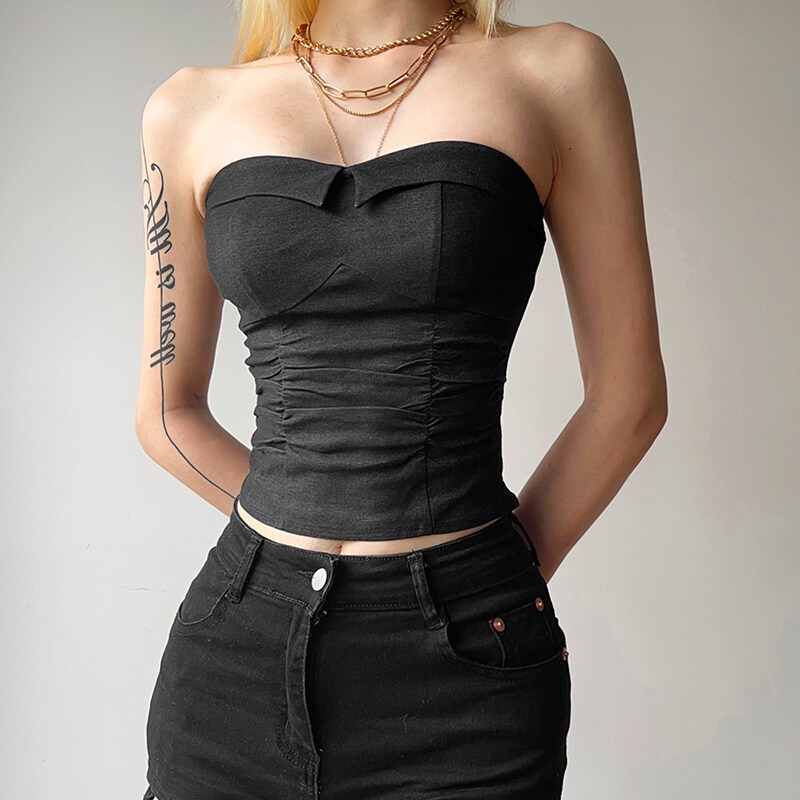 Kliou Simple Plain Strapless Tube Tops Fashion Sexy Womens Slim Fit ...
