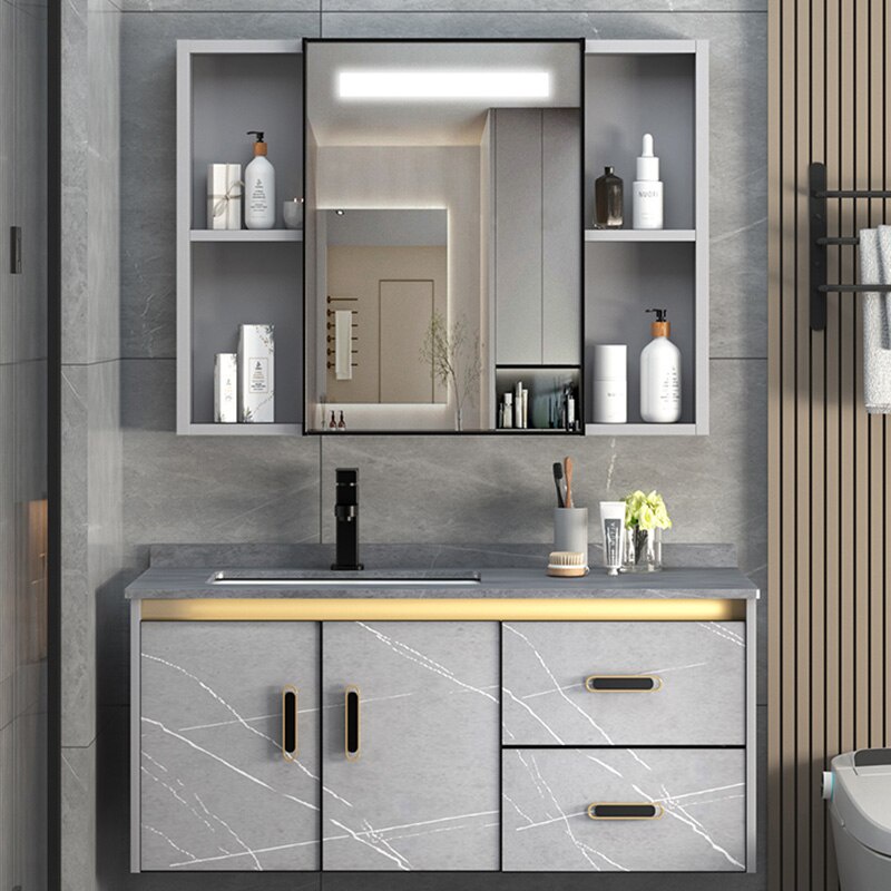 Vanity Storage Mirror Wood Drawer Lighting Sticker Dresser