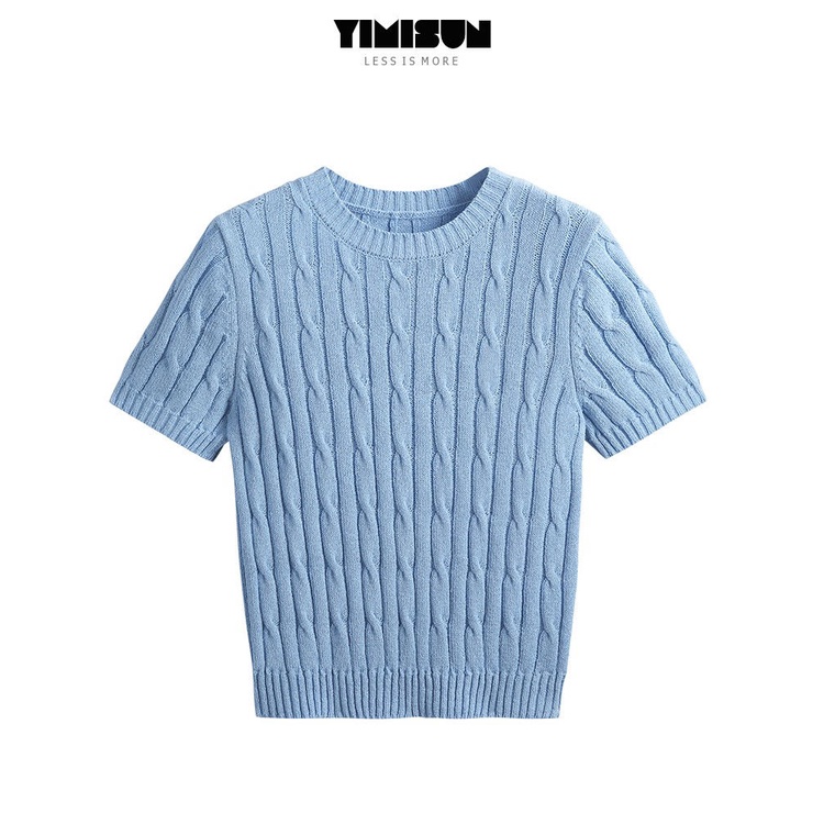 Round Neck Solid Color Smooth Surface Short Sleeve Loose