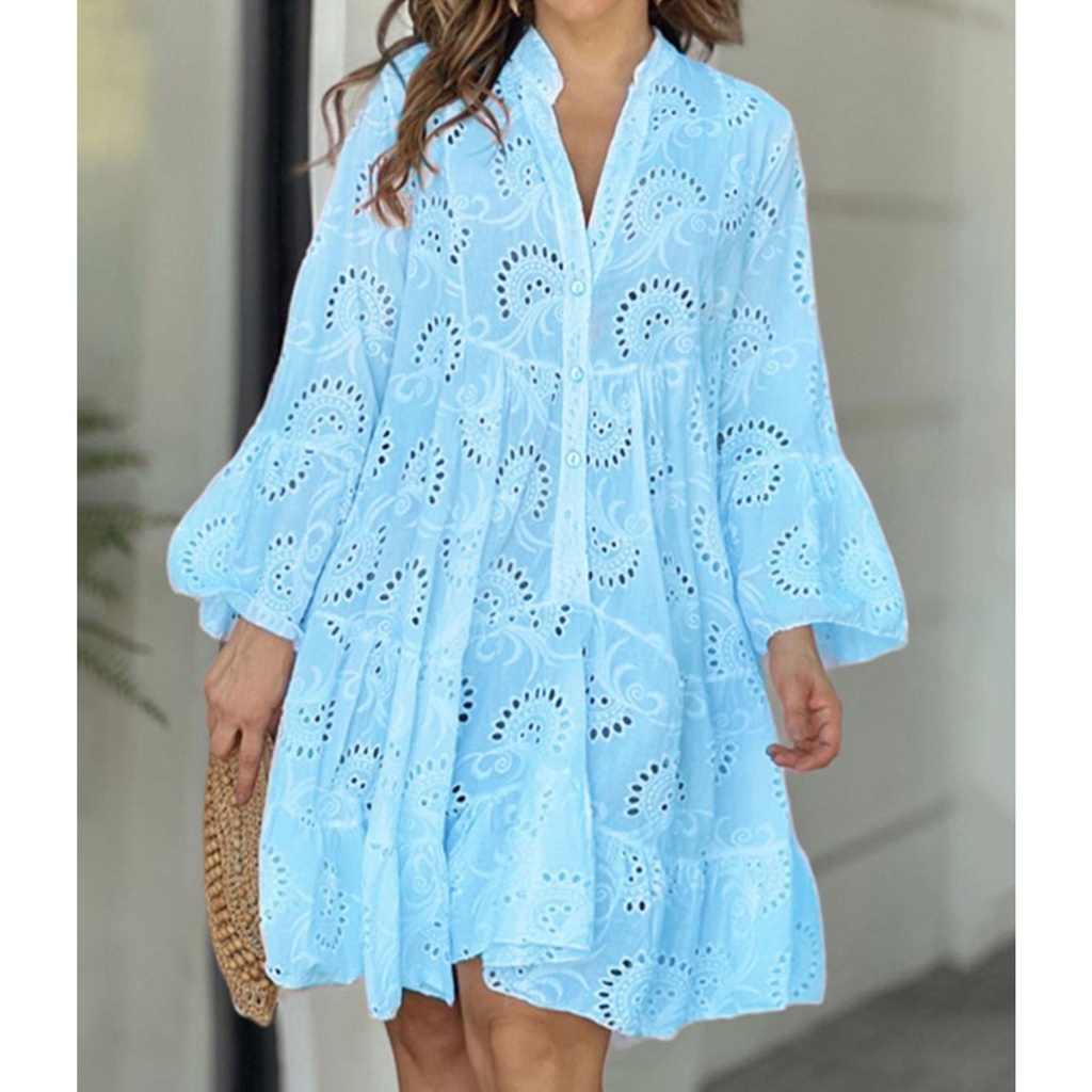 Women s Long Sleeve Sundress Embroidery Loose Summer Dresses Shopee Singapore