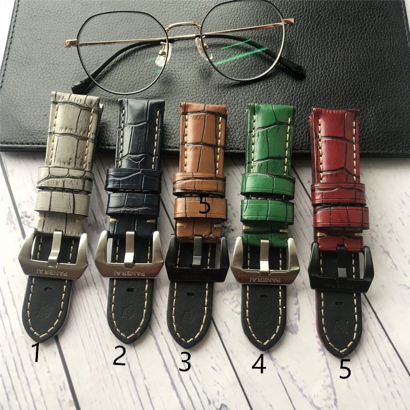 For 24mm PAM Panerai leather watch strap male Fat sea handmade