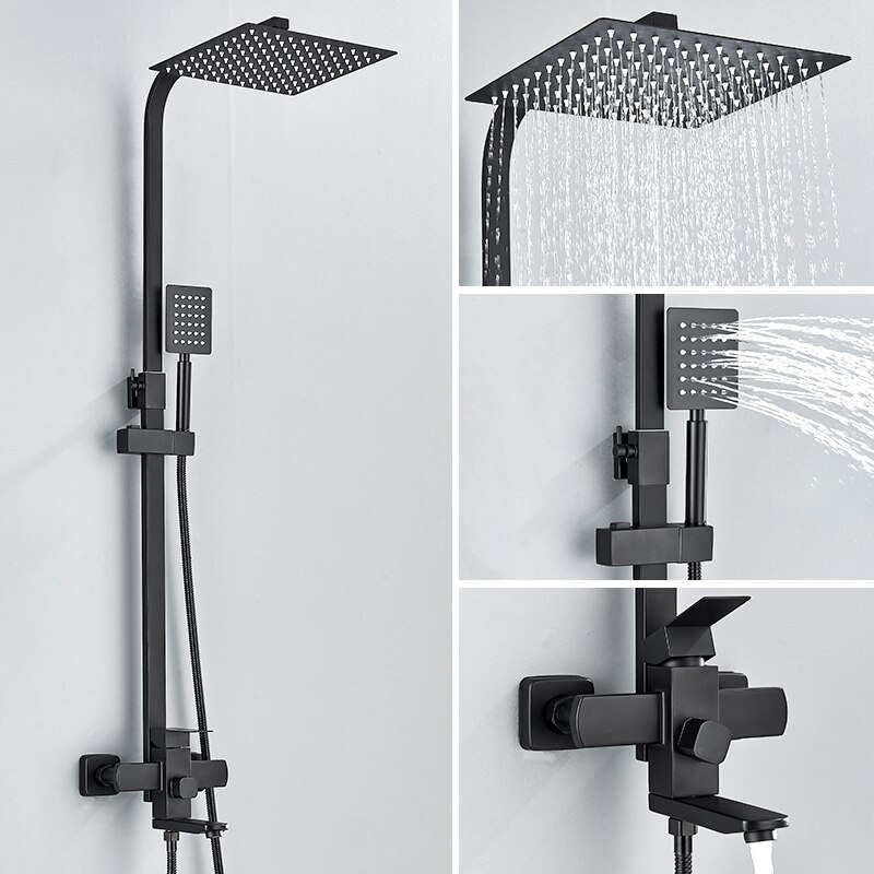 {SG Stock}Chrome Black Shower Faucet Rainfall Shower Sinlge Handle