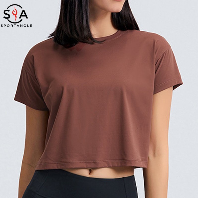 【Sportsangel】Crop Top Yoga Short Sleeve Loose Gym Workouts Running T Shirt