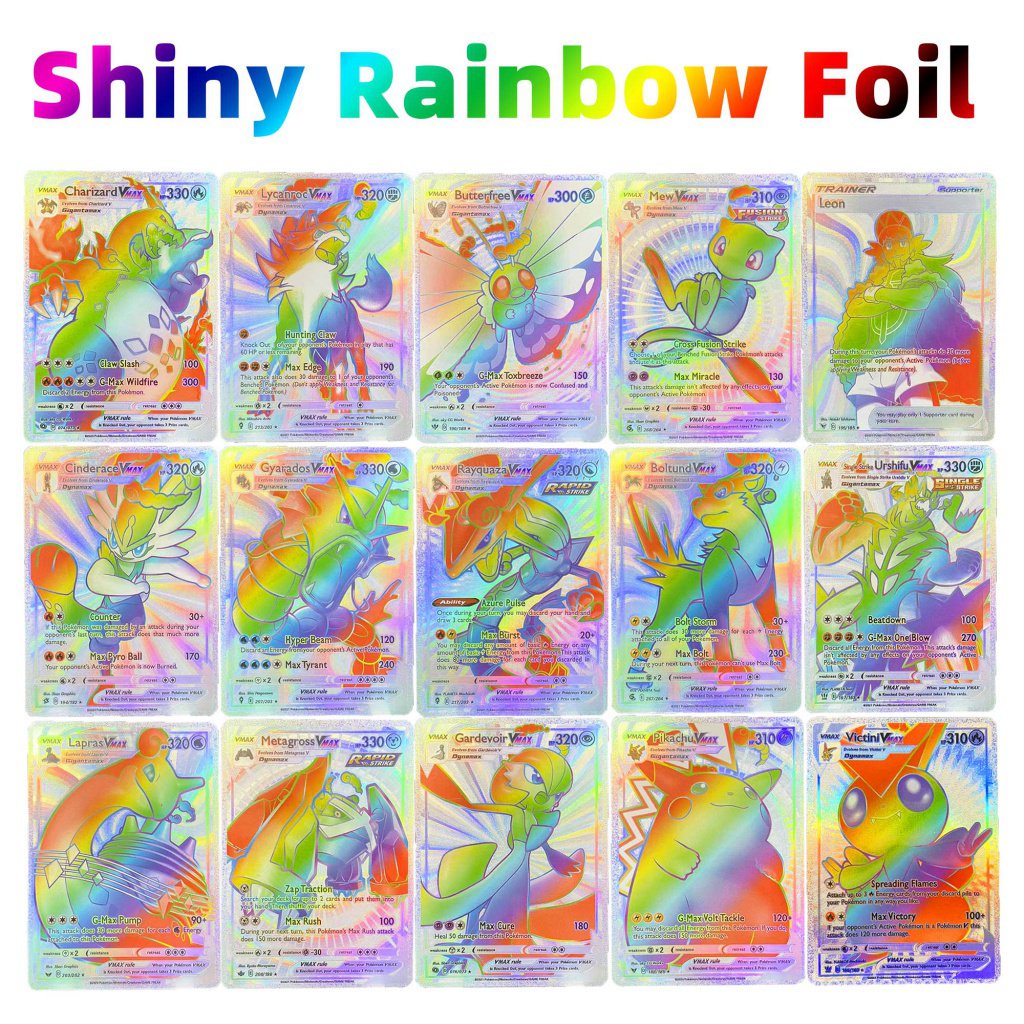 Pokemon card gold foil shining rainbow vmax gx card charizard pikachu
