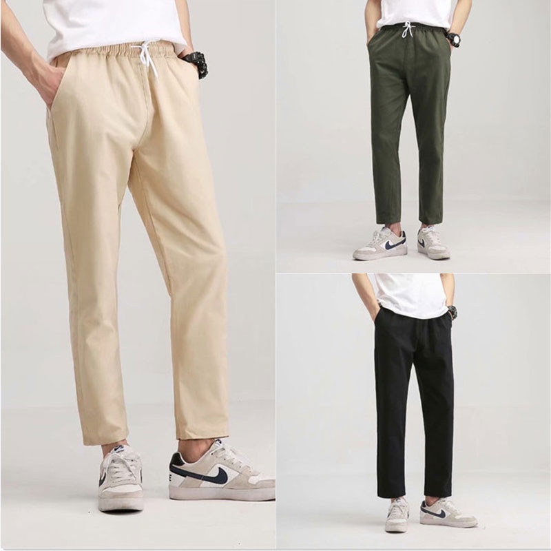 Men's Pants Summer Casual Slim Pants Korean Version Ankle Pants Straight Tube Solid Color Long