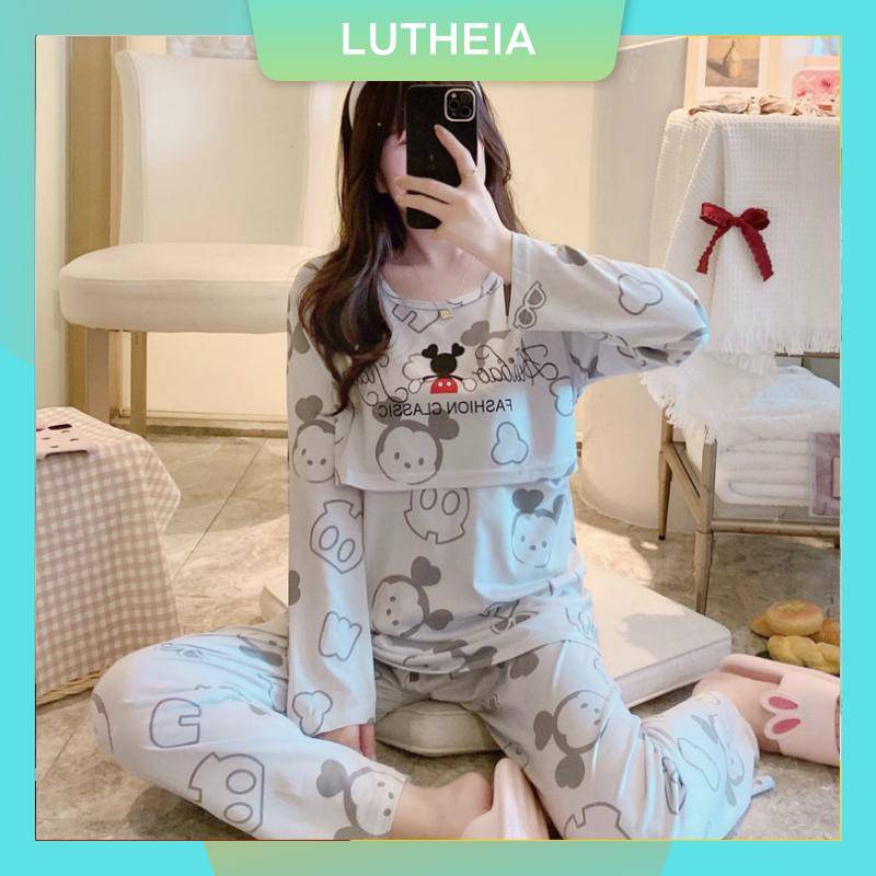 Nursing Pyjamas Women Plus Size Cartoon Printed Summer Postpartum Thin
