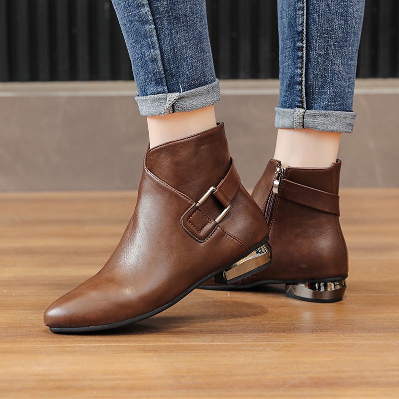 Women s boots fall winter latest large sized women s boots thick heel short cut fashion boots genuine leather fleece lined mom s shoes