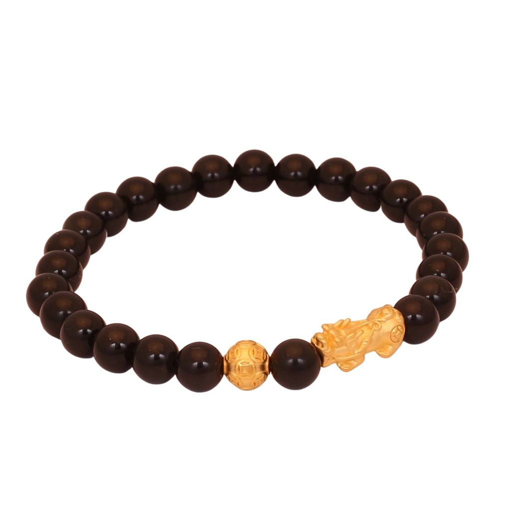 TAKA Jewellery 999 Pure Gold Ball with Pixiu Beads Bracelet
