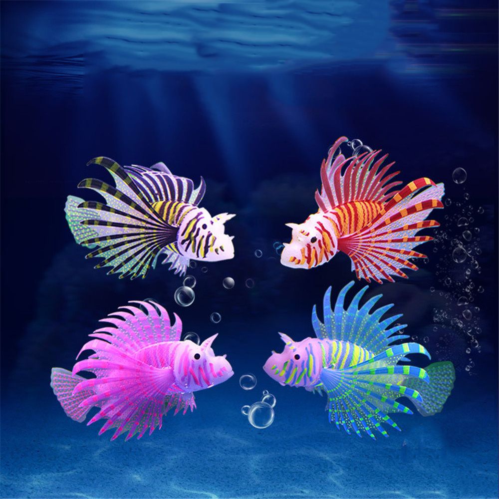 Aquarium Artificial Luminous Lionfish Fish Tank Landscape Silicone Fake ...