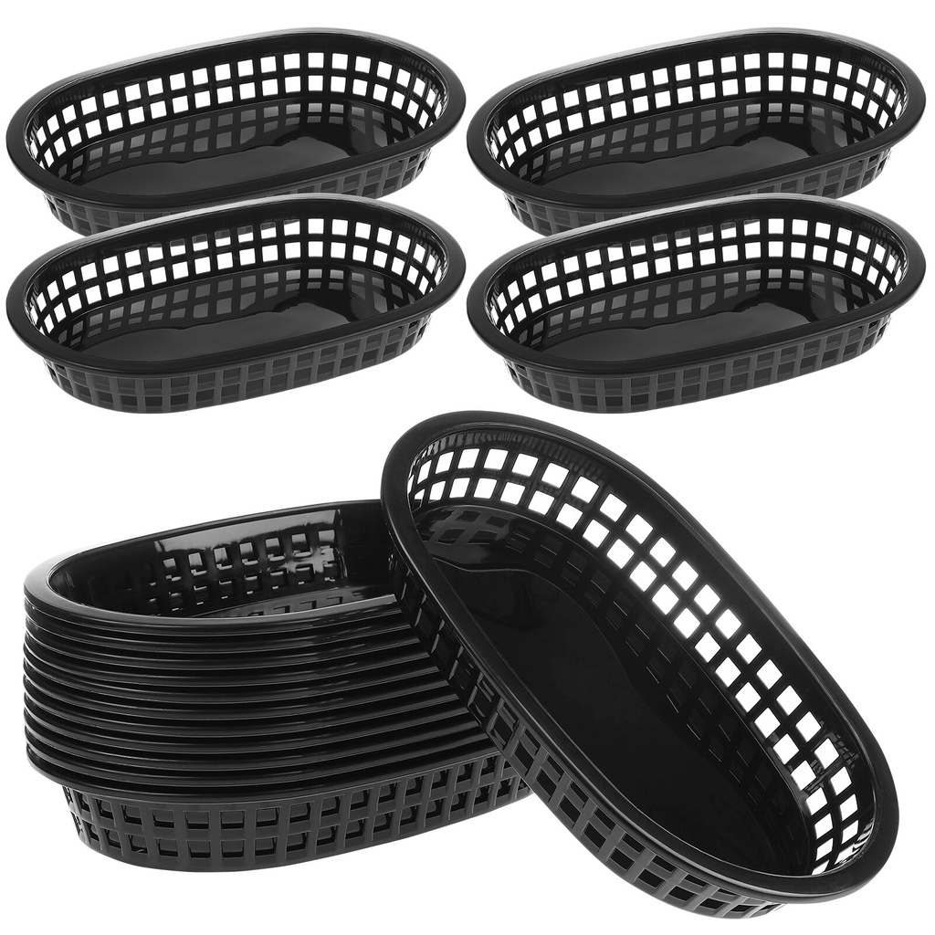 12 Pcs Fast Food Baskets OvalShaped Plastic Food Service Trays for Restaurant Kitchen Barbecues