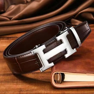 Hermes Men's Belt Genuine Leather H Buckle Letter Korean Version Trendy  Automatic Crocodile Pattern Cowhide Suit | Shopee Singapore