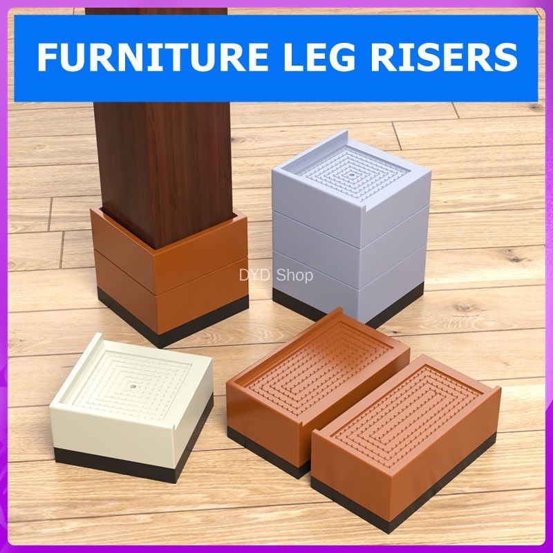 [Black & Gray] Heavy Duty Furniture Leg Risers for Bed Sofa Desk Table ...