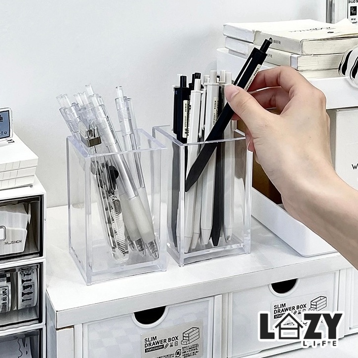 Acrylic Pen Holder Stationery Organizing Storage Box Desktop Sundries ...