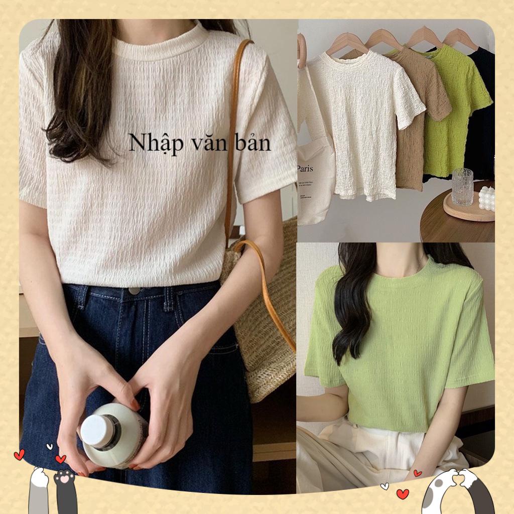 Korean style round neck tshirt with wrinkled foam medium short sleeve