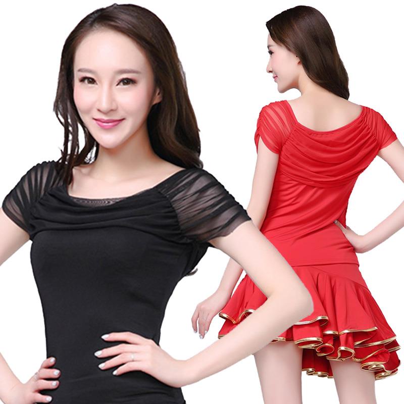 Square dance clothing net yarn shortsleeved top summer Latin dance