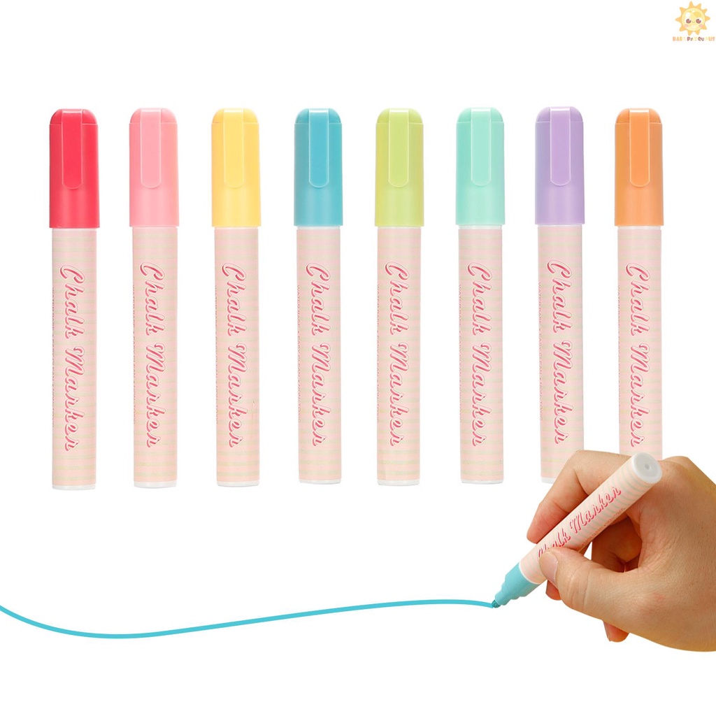 Liquid Chalk Pen Marker 8 Bright Colors 6mm Reversible Tip Round and