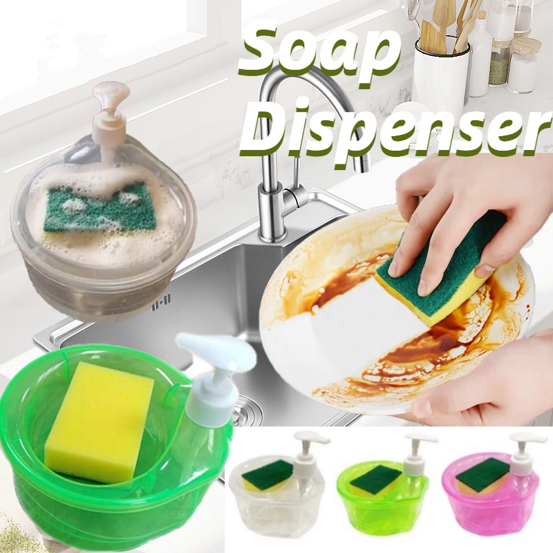 Soap Dispenser and Scrubber Holder with Sponge 2 In 1 Utility Kitchen ...