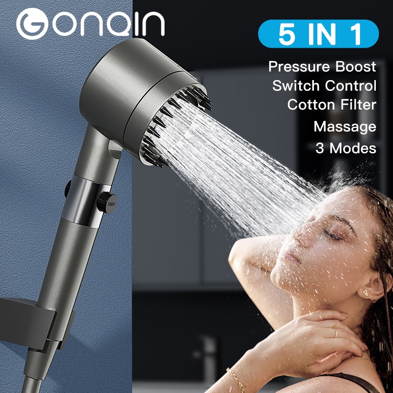 GONQIN Shower Head 3 Modes High Pressure Handheld Massage Showerhead ...