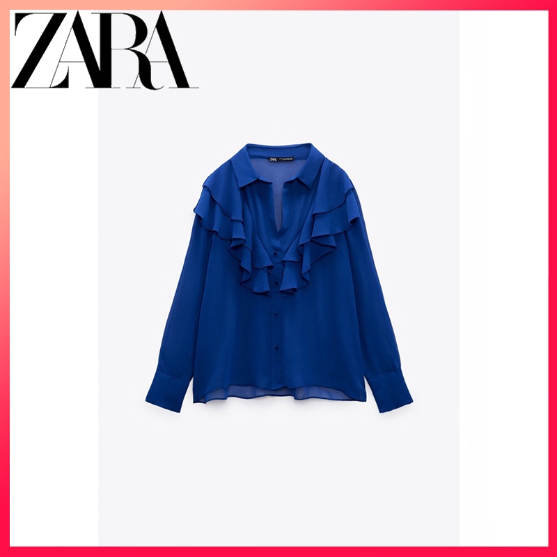 ZARA new women's clothing layered decoration translucent long-sleeved lapel shirt