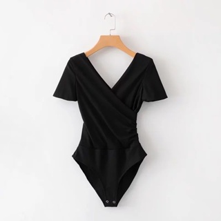 Leotard Bodysuit Jumpsuit Sexy Clubwear Black V neck Short Sleeve