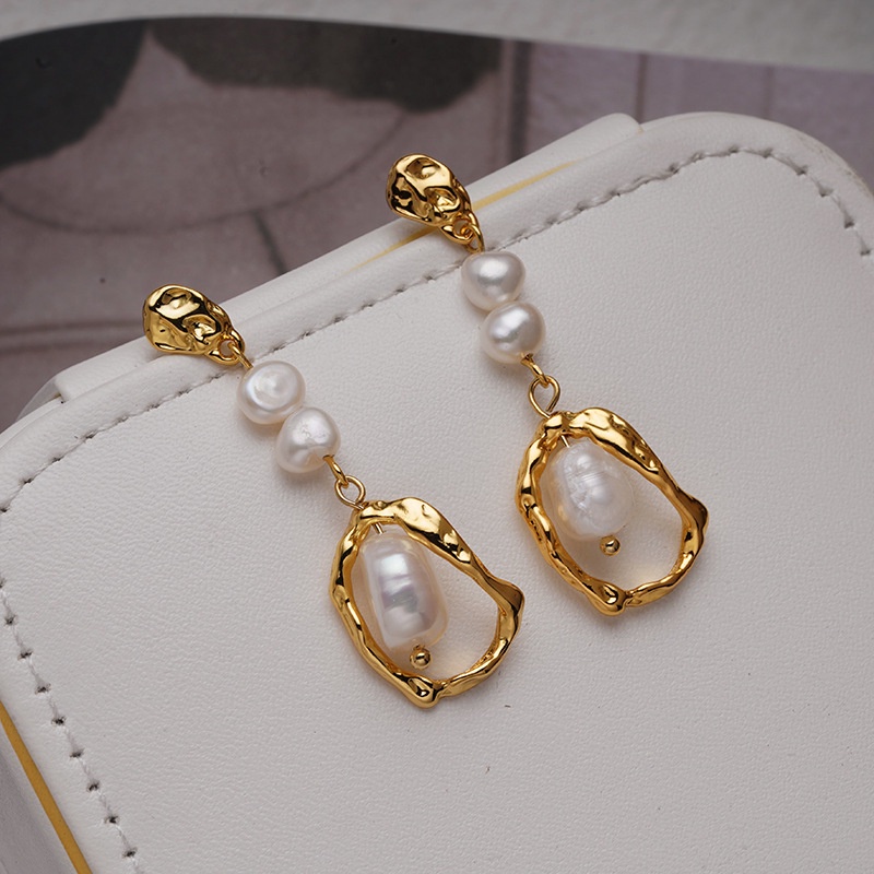 Baroque pearl earrings female niche asymmetrical butterfly high end and elegant earrings Shopee Singapore