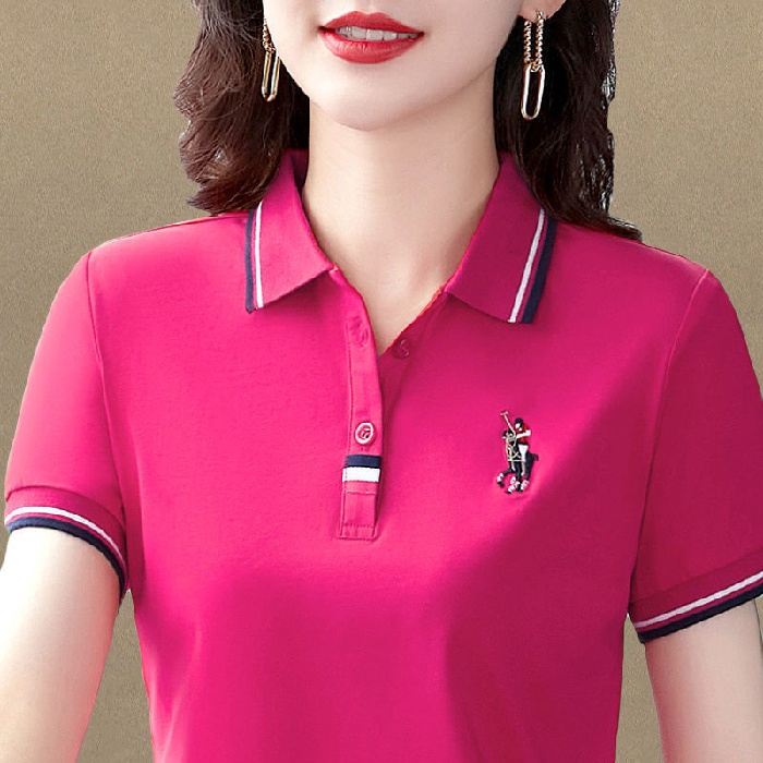 Women Plus Size M5XL Polo Tee Shirt Lady Summer Tshirt Cotton Breathable Lapel Collar Shirt