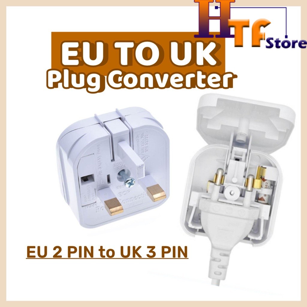 (1 PCS) EU To UK FUSED Power Converter EURO 2 Pin Plug To UK 3 Pin Plug ...