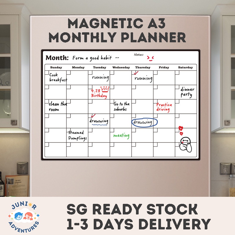 A3 monthly fridge schedule planner message board refrigerator