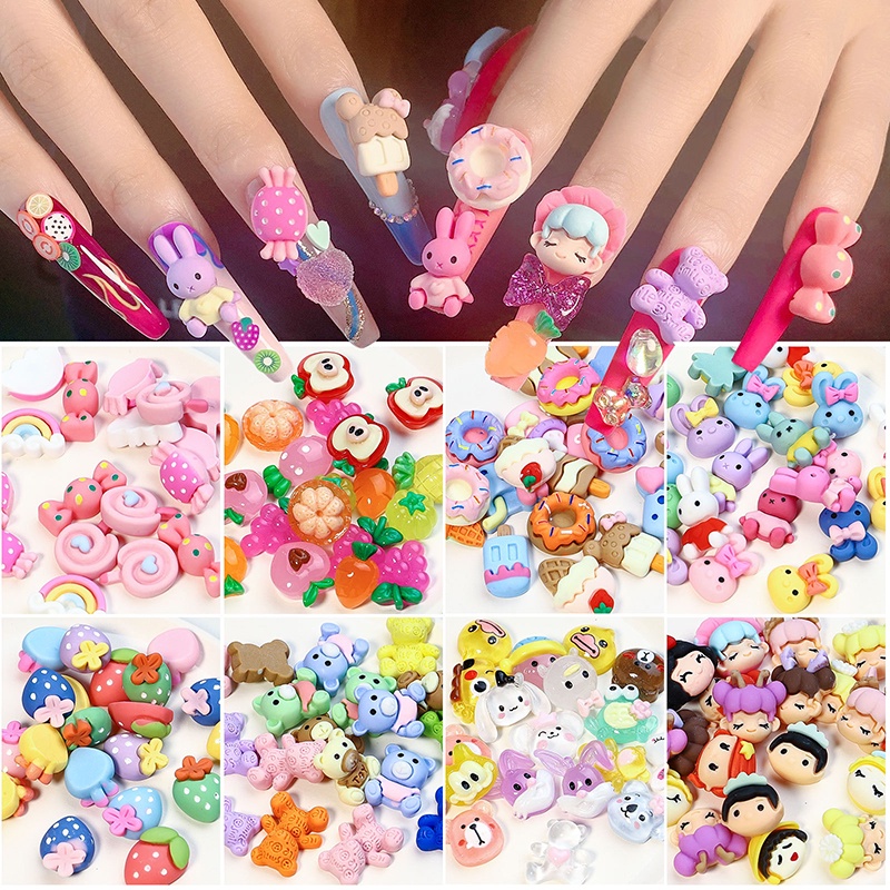 50Pcs 3D Gummy Candy Nail Charms Colorful Lollipop Cute Kawaii Nail  Accessories