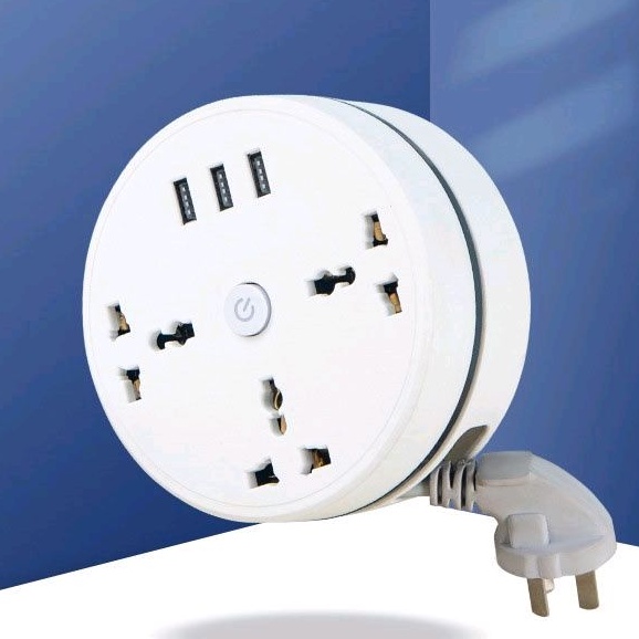 Power Extension Socket UK 3pin Plug 3 AC Universal with 3 USB Ports 2M